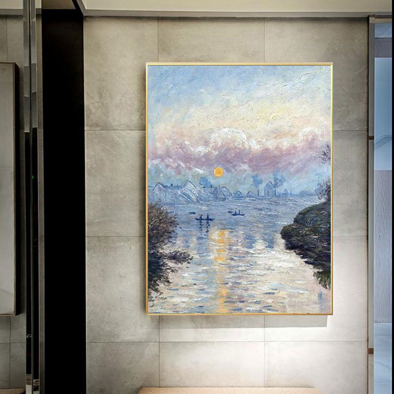 Contemporary Riverside Landscape Canvas Kitchen Wall Art Decor in Blue, Multiple Sizes