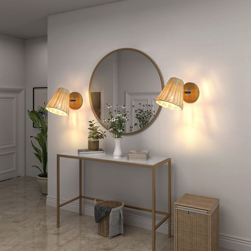 Modern Simple Rattan Vanity Light Cylinder Shape Rotatable Vanity Lamp for Shower Room