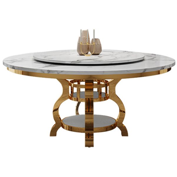 Metal Mesa de comedor redondo tradicional de lujo Mesa interior de mármol con base de pedestal