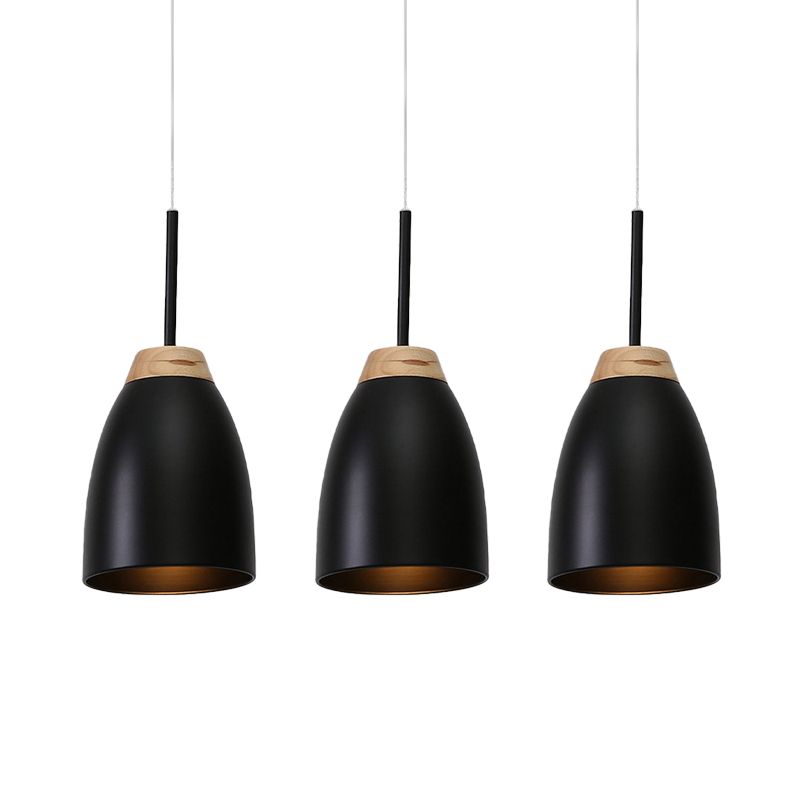Illuminazione a campana metallica minimalista 3 luci nere lampada a sospensione multipla con baldacchino lineare