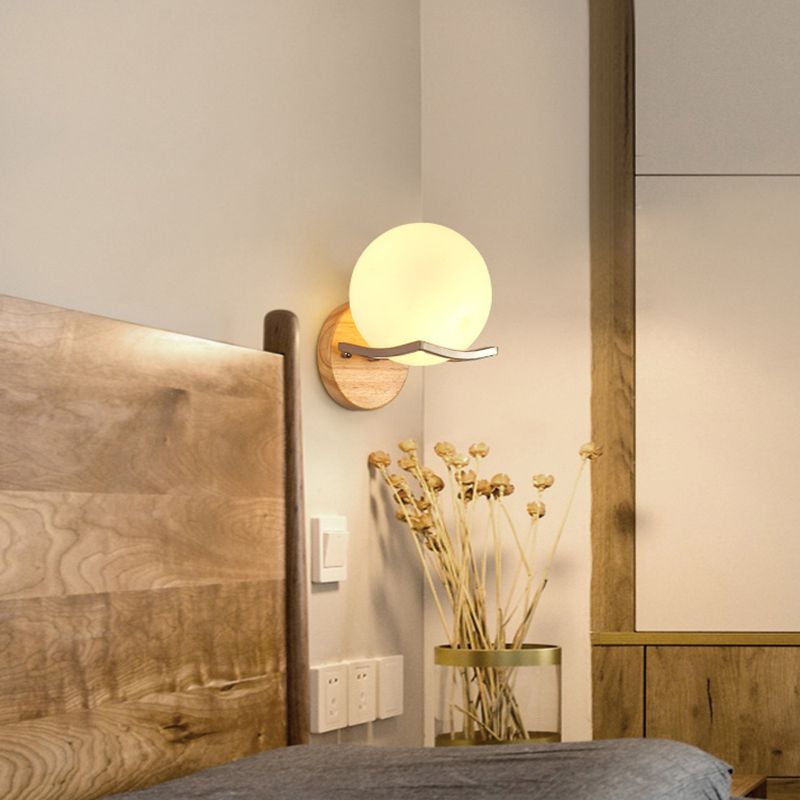 Wooden Shaded Wall Sconce Lighting Simplicity Style White Wall Mount Light Fixture