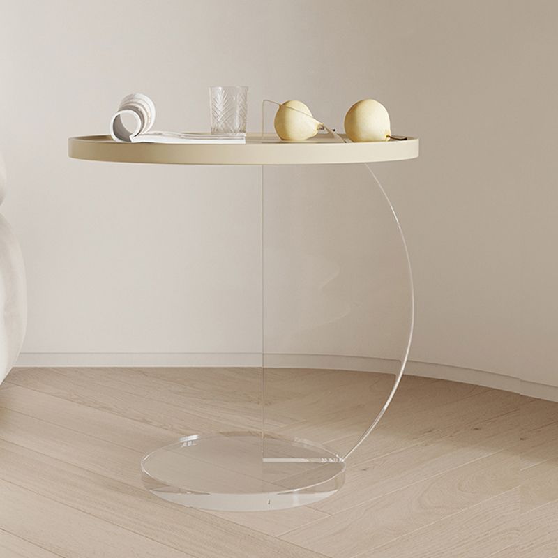 Contemporary Wood Round Top Side Table Acrylic Pedestal End Table