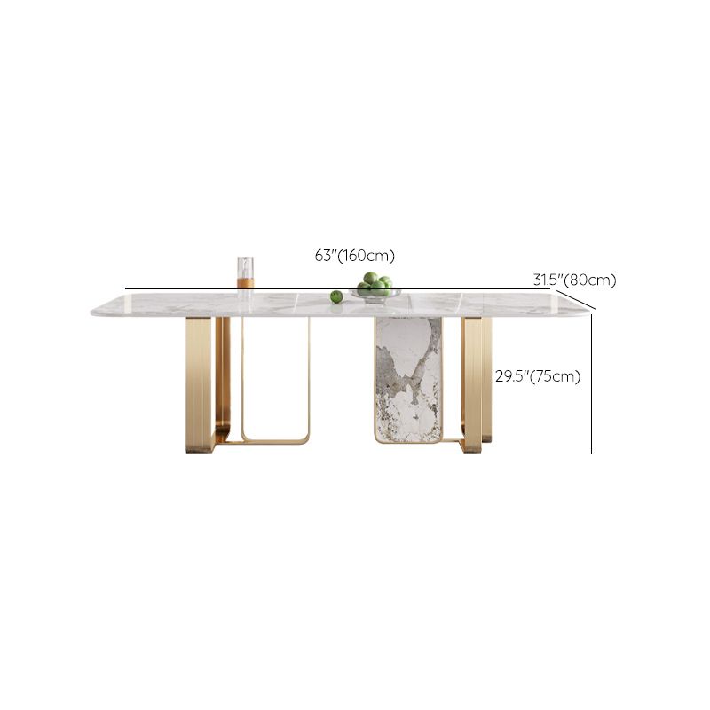 Traditional Luxury Double Pedestal Table Stone Dining Table with Stainless Steel Base