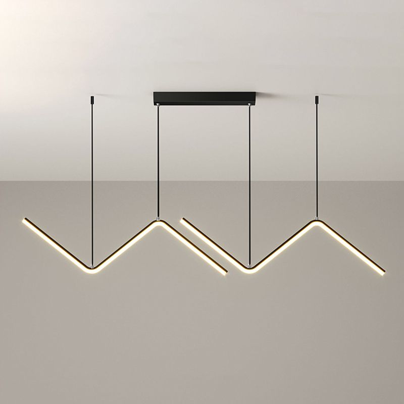 Linear Shape Chandelier Lighting Modern Style Metal 2 Lights Island Lamp in Gold/Black