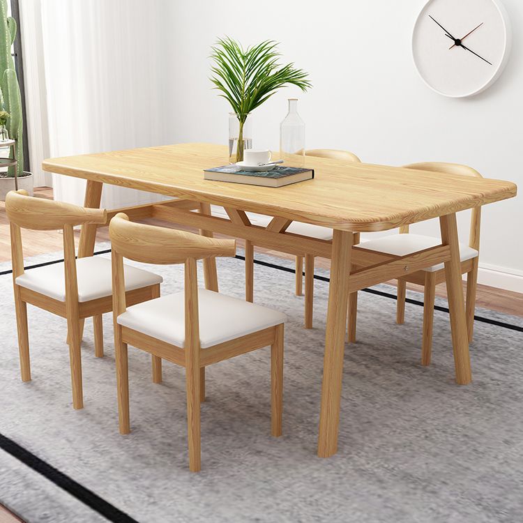 Modern Fixed Solid Wood Dining Room Table with 4 Wood Legs Kitchen Dining Set
