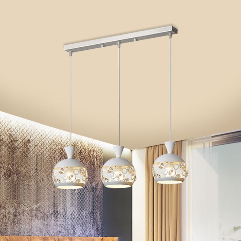 Kristall eingebettete gewölbte Anhängerlampe Modernismus 3 Köpfe weiße Finish Multi -Deckenleuchte