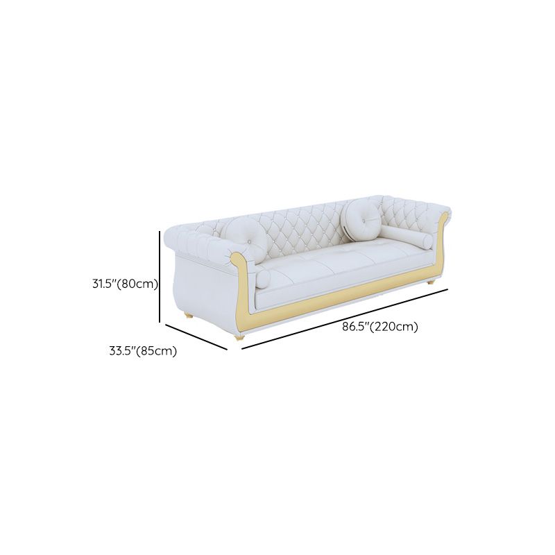 Mid Century Modern White Sofa Genuine Leather Living Room Seating