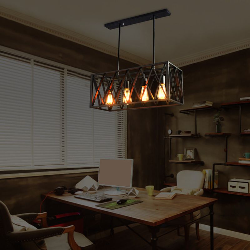 4 / 6 - Light Dark Black Kitchen Island Fixture Industrial Iron Rectangle Ceiling Pendant