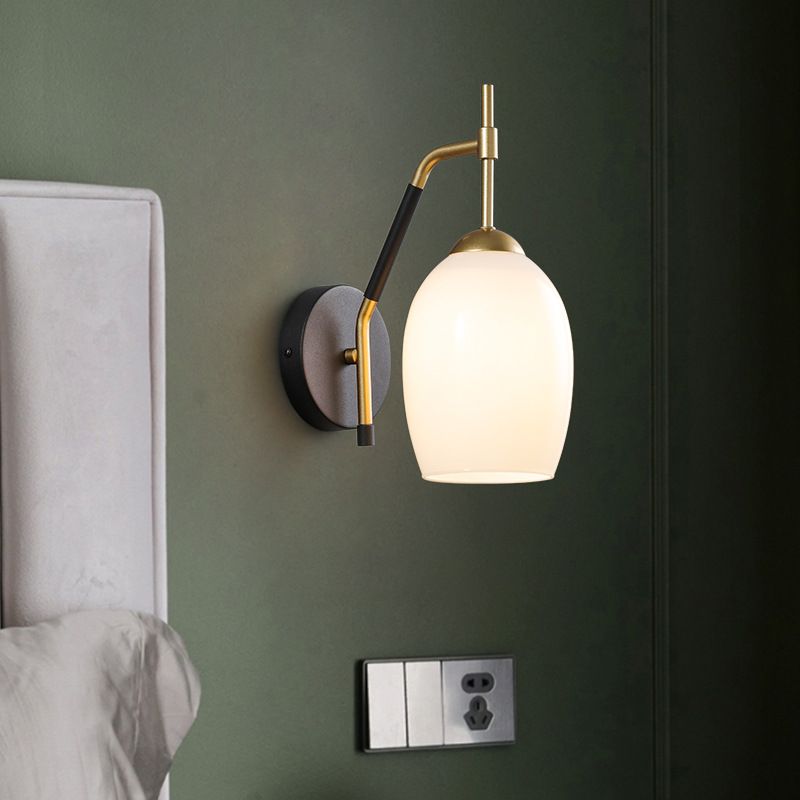 Black and Gold Dome Wall Lamp in Modern Creative Style Lacquered Iron Wall Light with Glass Shade