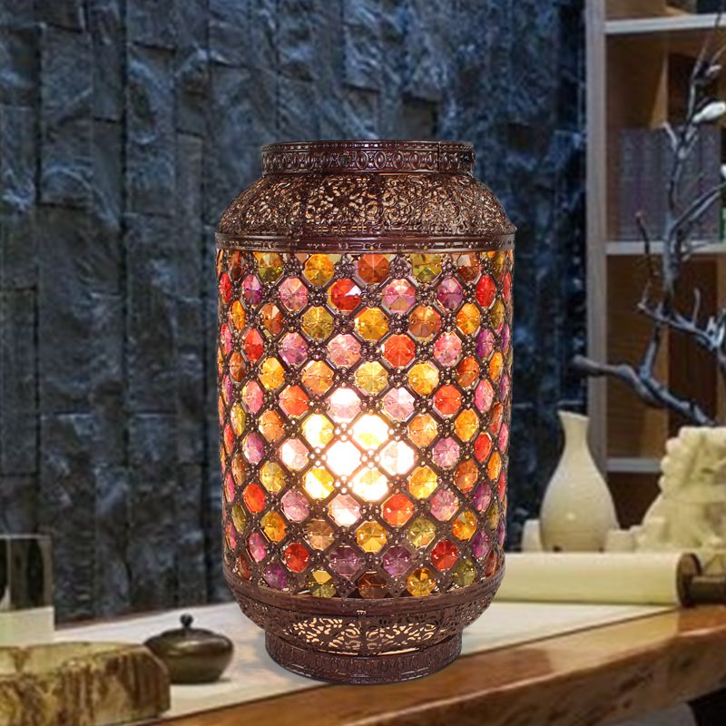 Lampada da comodino in rame in metallo lanterna a 1 luce decorativa da tavolo da notte per sala da pranzo