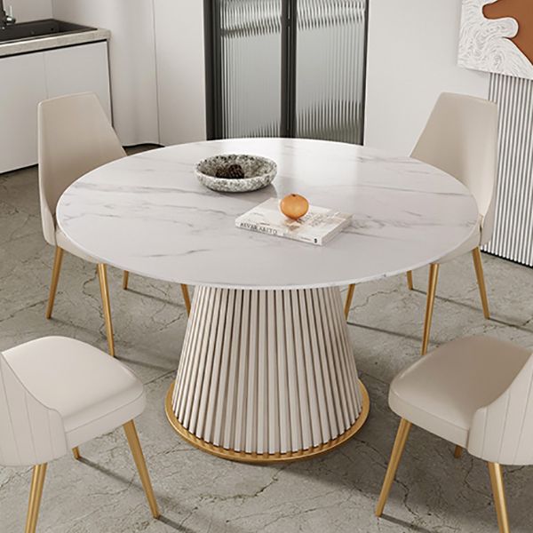 Round Sintered Stone White Dining Table   Simplicity Pedestal Table for Dining Room