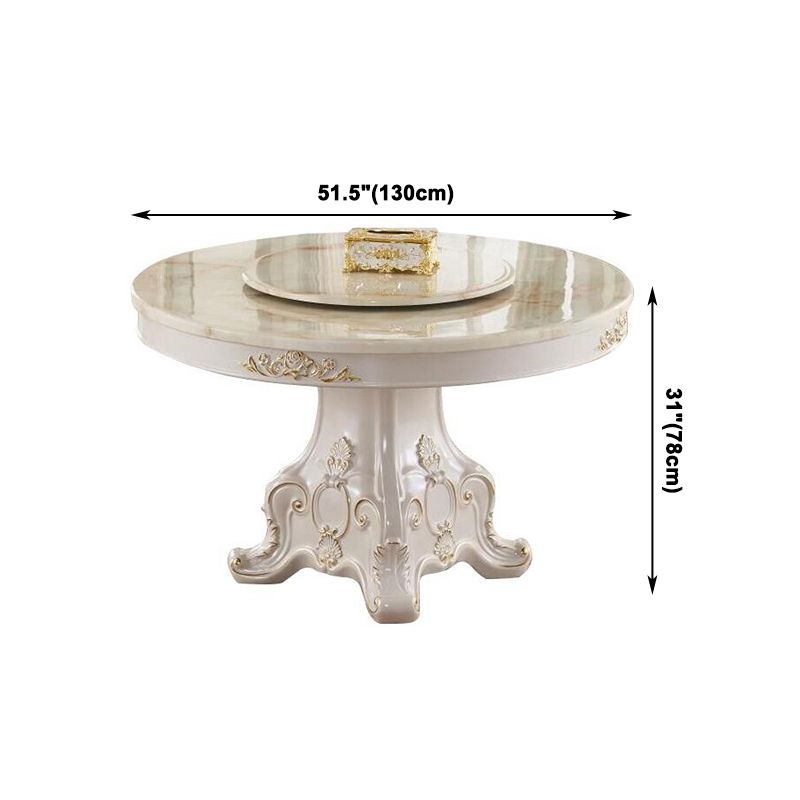 Solid Wood Victorian Round Table White Marble Top Table with Pedestal
