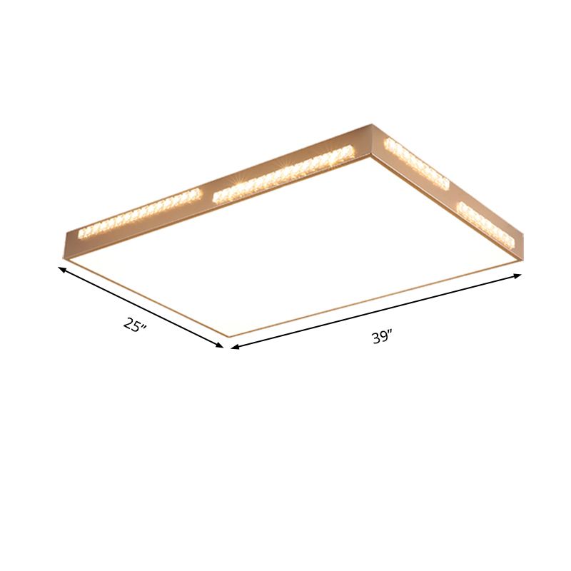 Simple Square/Rectangular LED Flushmount 18"/21.5"/35.5" Wide Metal Golden Bedroom Ceiling Lamp with Crystal Accents