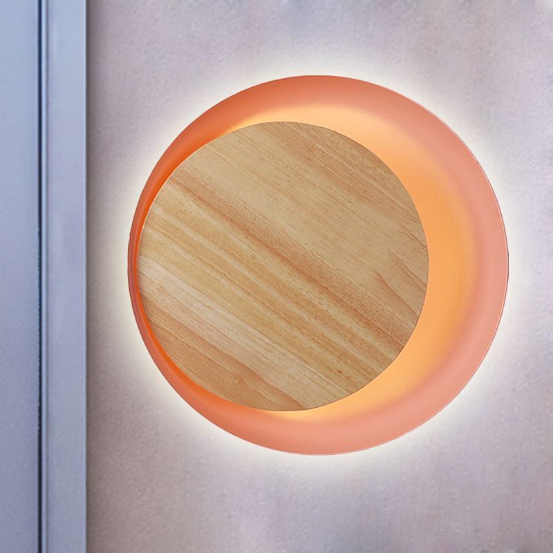 Pink Eclipse View Wall Light Macaron Loft Wood LED Wall Lamp for Stair Bathroom