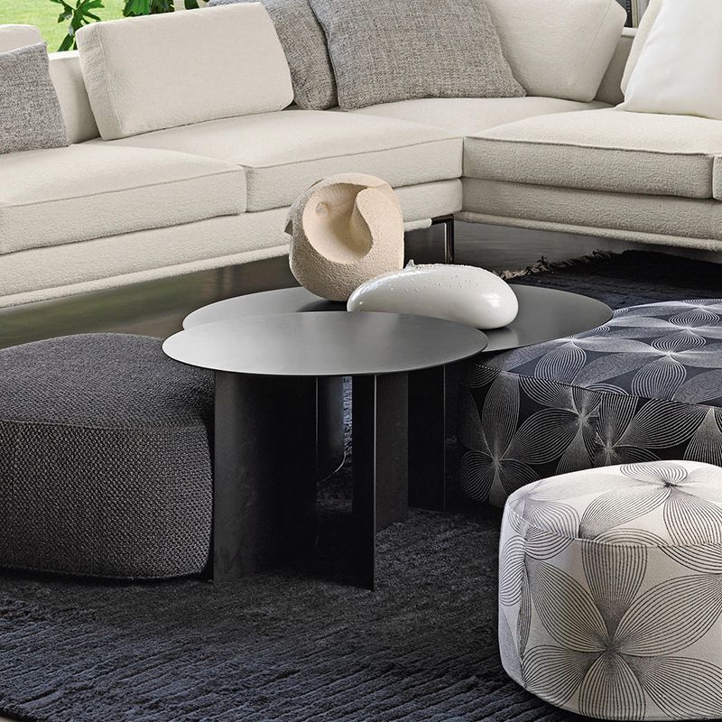 Mid-Century Modern Iron Coffee Table Black Round Cocktail Table