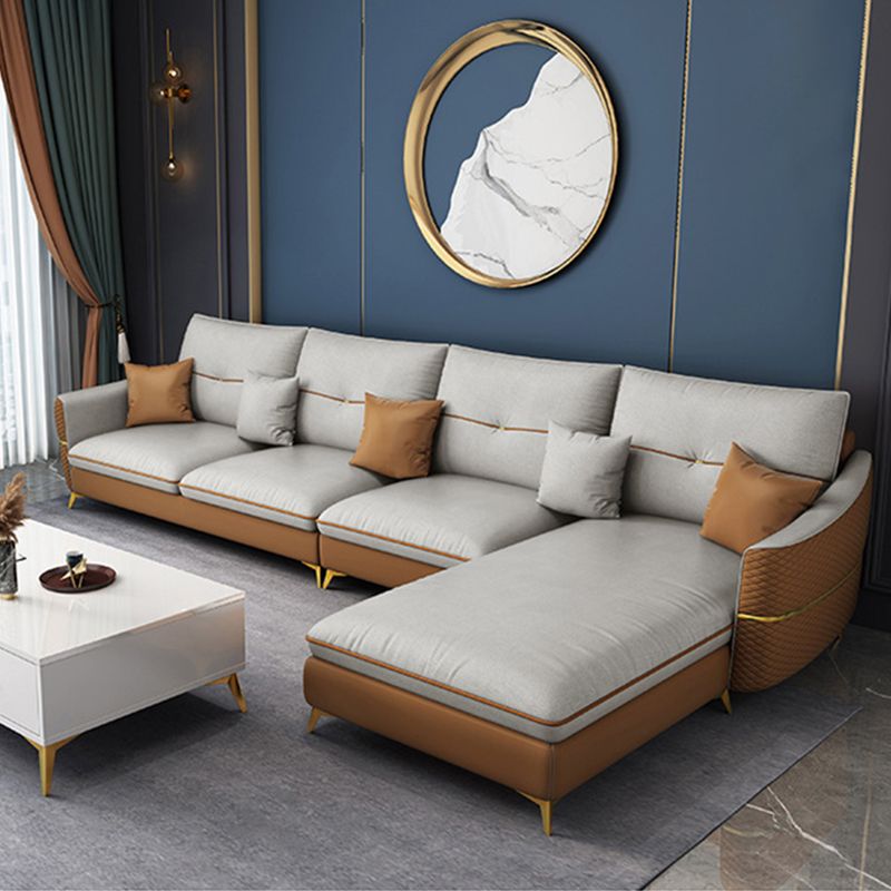 Beige 5-seater Flared Arm Sectional Luxurious Faux Leather Sectional