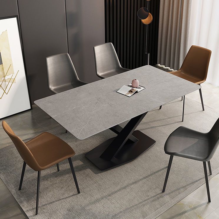 Mesa de comedor de estilo moderno Mesa de comedor de piedra sinterizada con marco negro para uso en el hogar