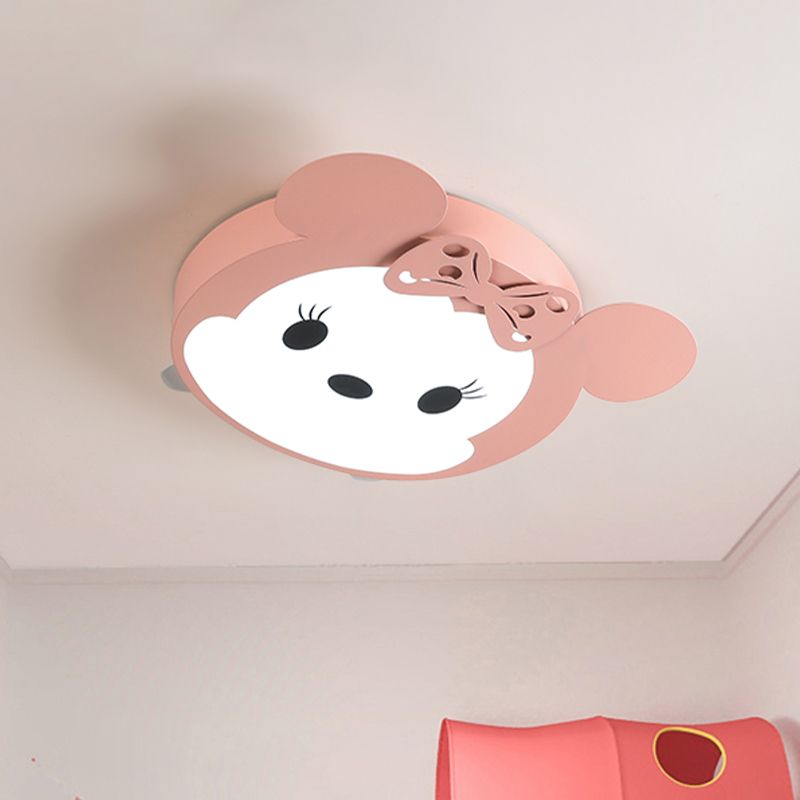 Cartoon Mouse Shaped Ceiling Mounted Fixture Metal LED Kid-Room Flush Lighting in Black/Pink
