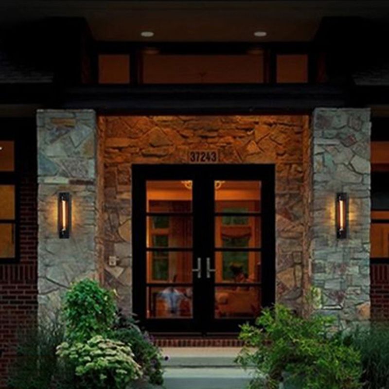 Industrial Wall Sconce Geometric Shape Wall Light with Metal Shade for Bedroom in Black