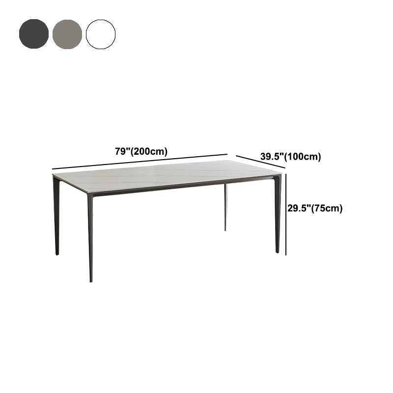 Modern Stone Top Rectangle Dinette Table Metal Base Dining Table in White