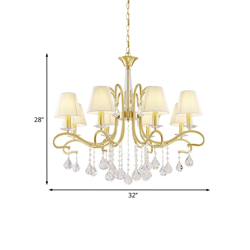 Plafond cristal en laiton Chandelier Country Country Style Metallic Swirl Arm Pendululum Light With Cone Fabric Shade