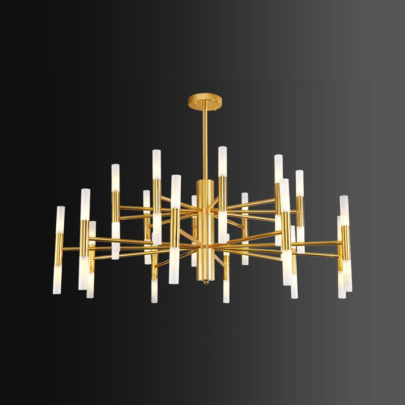 Cylindrical Chandelier Postmodern Metal Gold Hanging Light for Dining Room