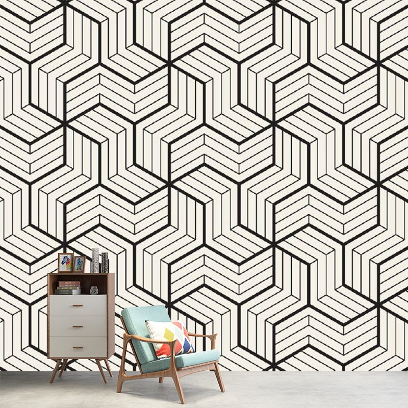 Matrix Wall Paper Murals Black-White Contemporary Wall Art for Bedroom, Customized Size