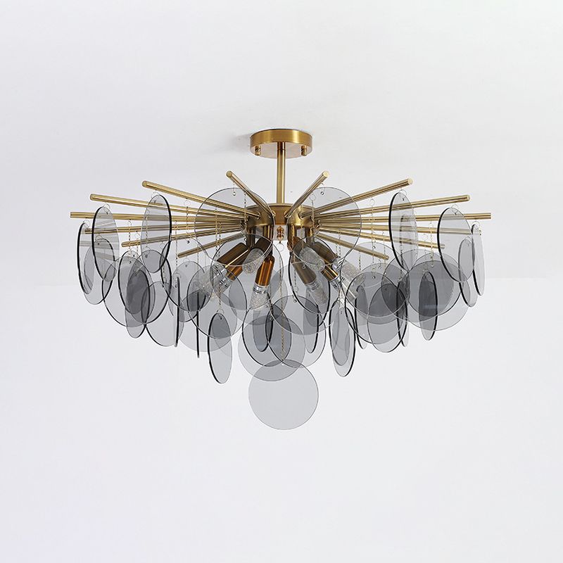Round Shade Hanging Light Modern Style Glass Chandelier Light for Living Room