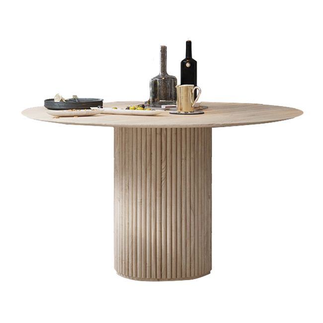 Round Dining Table Modern Pedestal Base Fixed Table of Solid Wood