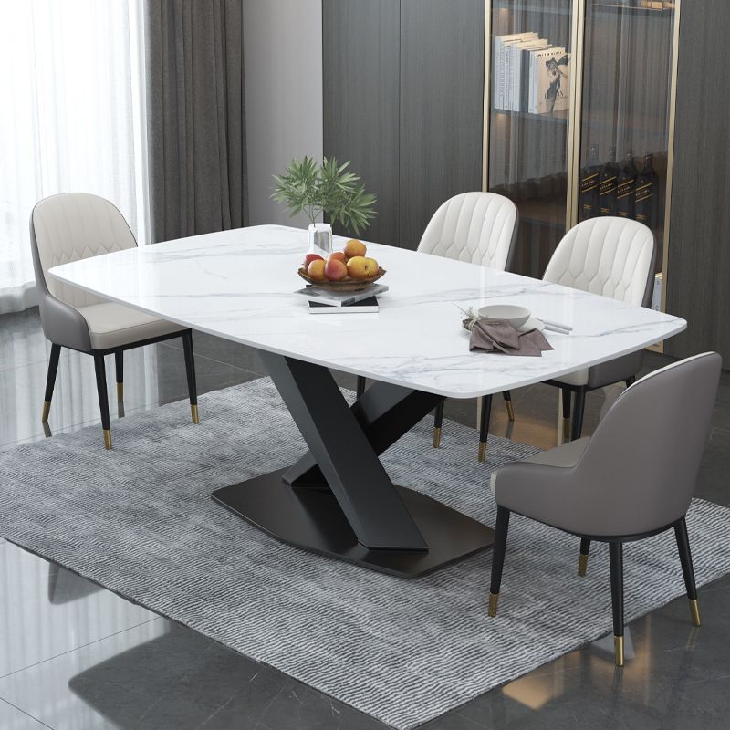 Glam Style Dinette Table Rectangle Stone Dining Room Table for Kitchen