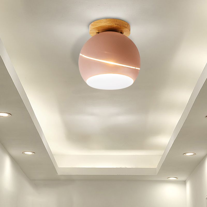 Green/Pink/Gray Spherical Flush Mount Light Fixture Contemporary Metal 1 Head Indoor Ceiling Mounted Light