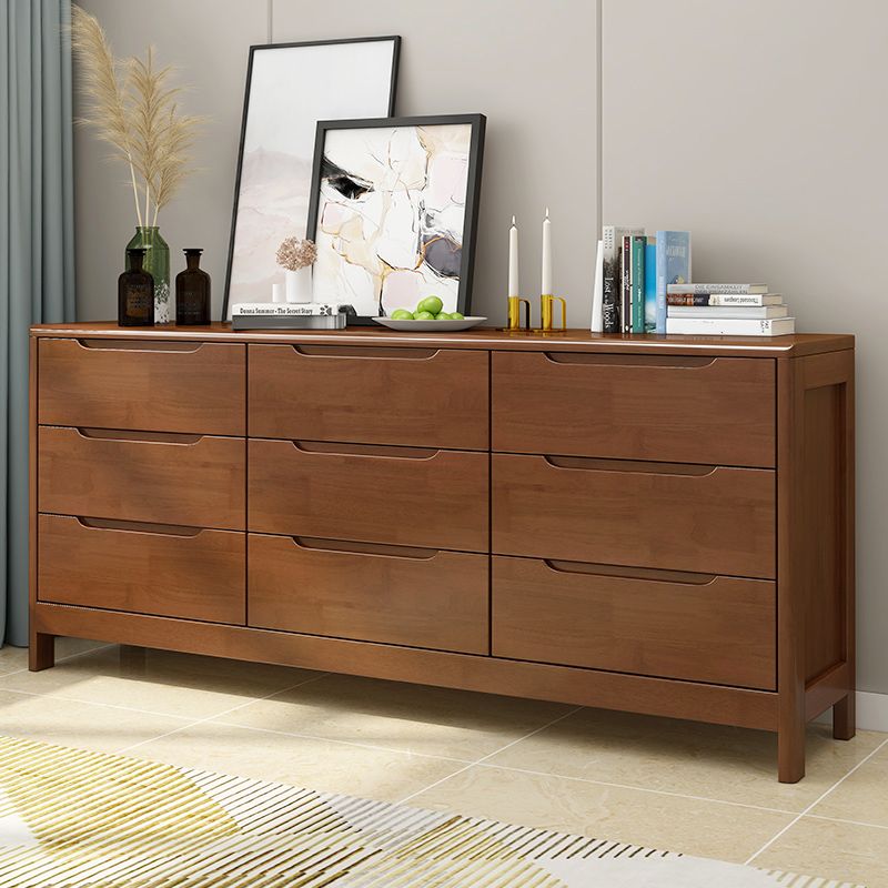 Mid-Century Modern Chest Rubberwood Squared Legs Grooves with Drawer Accent Chest