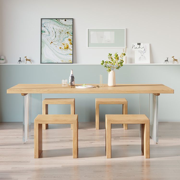 Solid Pine Wood Dining Table Contemporary Dining Table with Double Pedestal Base