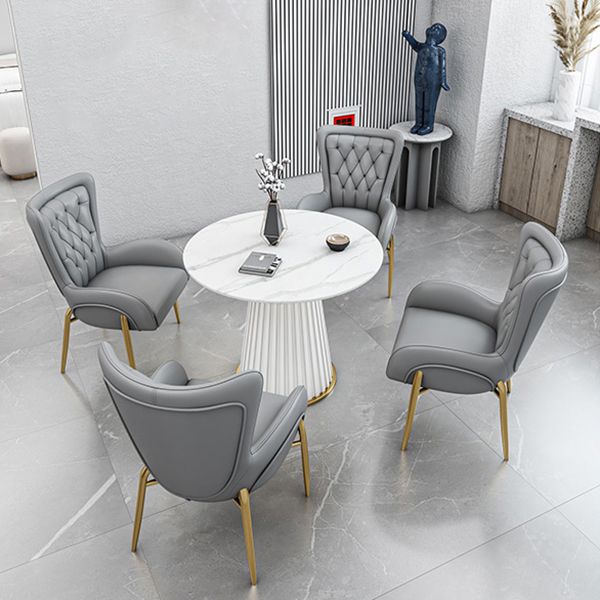 Luxury Sintered Stone Top Dining Table Restaurant Round Table with Metal Pedestal Base