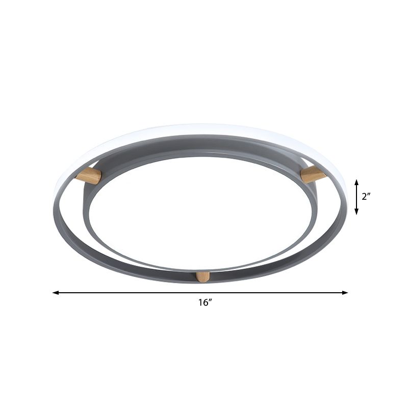 Nordische LED Deckenbündelleuchte Weiß/Grün/Grau Zweikreis dünne Flushmount Beleuchtung mit Holz Arm, 16 "/19.5" /23.5 " W