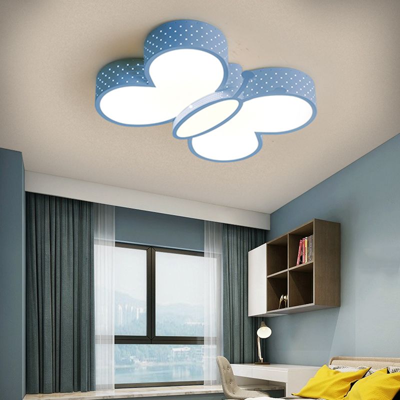 Schmetterlings-Deckenleuchte mit Cartoon-Motiv, stilvolle metallische LED-Unterputzlampe in Blau/Rosa mit warmem/weißem Licht für Schlafzimmer