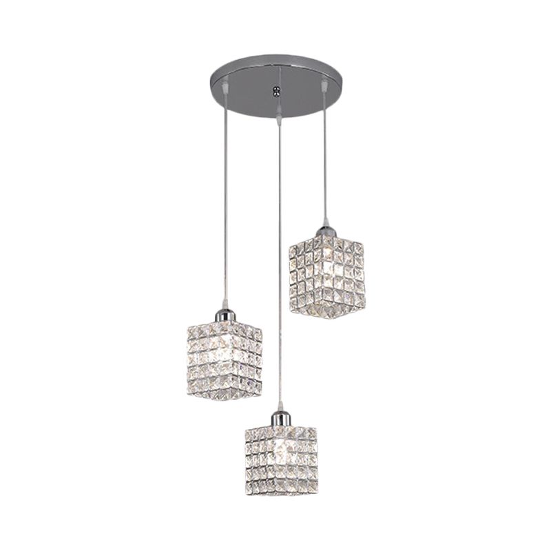 Costilería de clúster cromado Minimalista 3 Bulbos Bisebos Biselado Cristal Techo de suspensión Luz