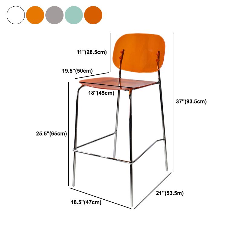 Modern Silver Base Counter Stool Rectangle Acrylic Footrest Counter-height Stool