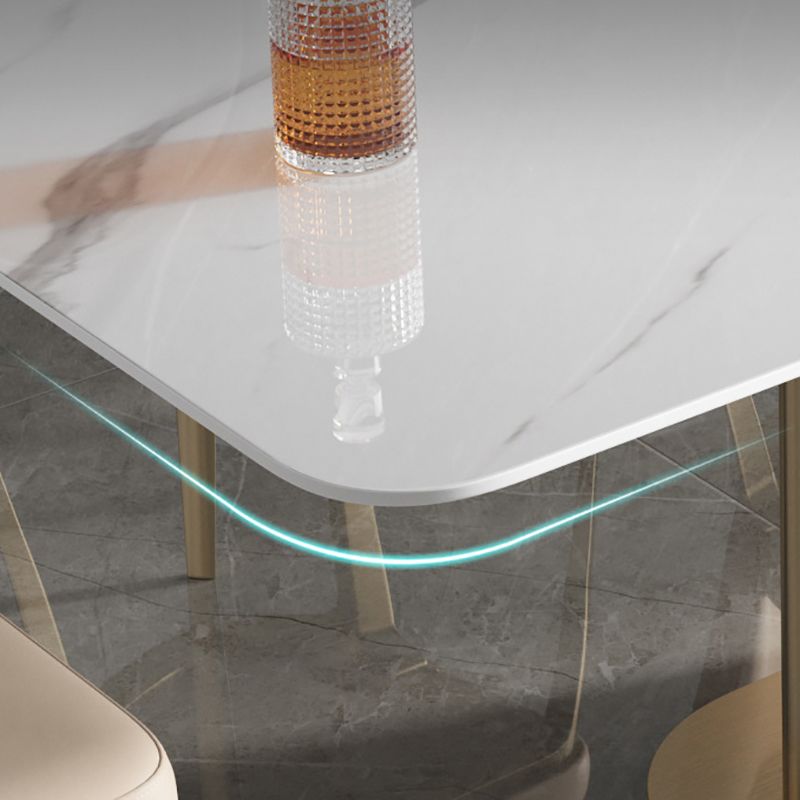 Stone Top Dining Table White Traditional Luxury Table with Pedestal Base