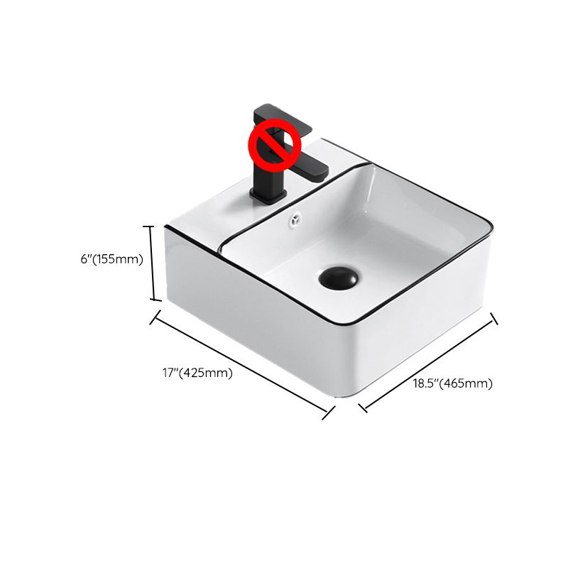 Modern Vessel Bathroom Sink Rectangular Porcelain Drain Assembly and Faucet Wash Stand