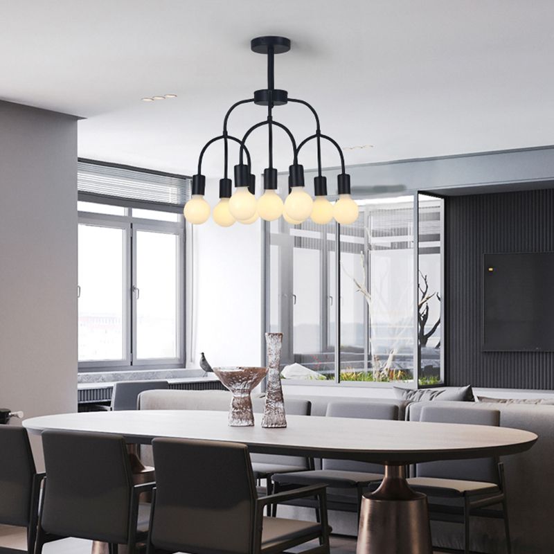 Lámpara de colgante de negro/dorada de múltiples cabezas de brazo arqueado de metal para sala de estar contemporánea para sala de estar