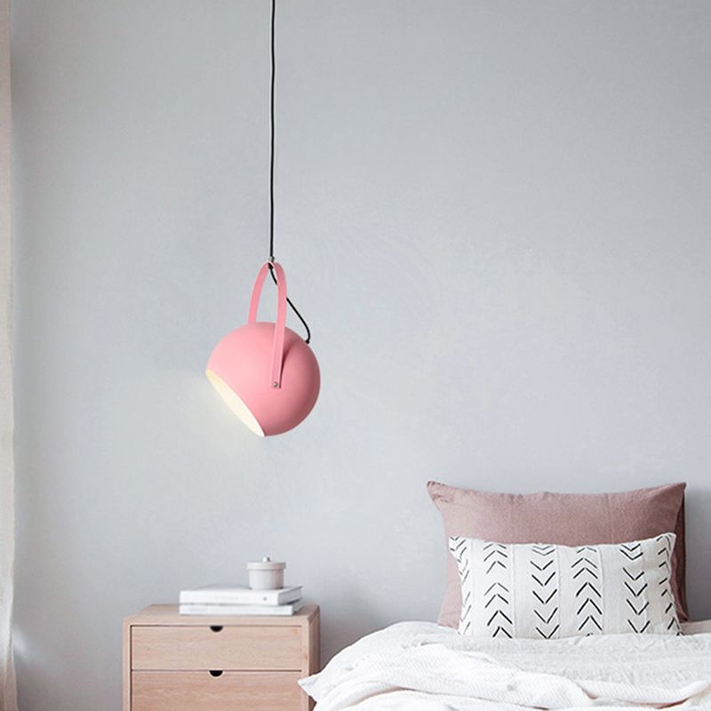 Macaron Dome Pendant Spotlight Metal 1 Head Restaurant Hanging Light Fixture with Arched Handle