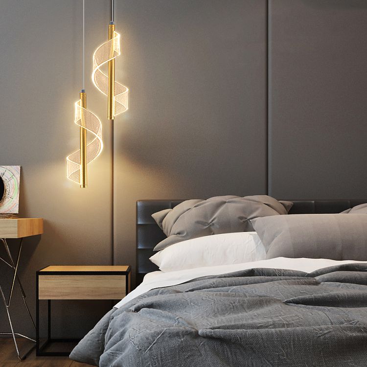 Contemporary Linear Hanging Light Kit Metal 1-Light Ceiling Light for Bedroom