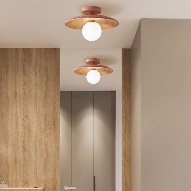 Contemporary Wooden Semi Mount Lighting Glass Shade Semi Flush for Foyer