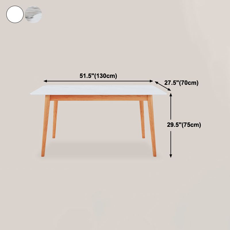 Modern Rectangle Dining Table Sintered Stone Top Table with 4 Wood Legs