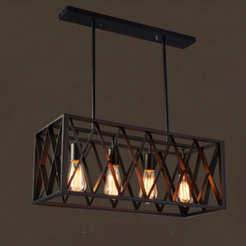 Rectangle Pendant Lighting Industrial Metal Pendant Light Kit in Black