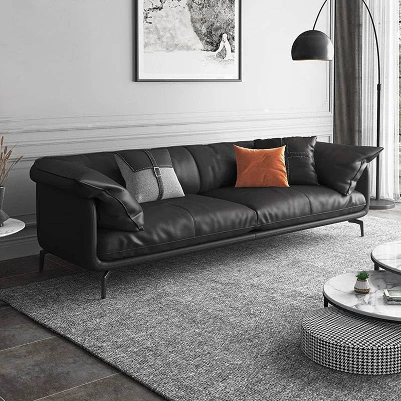Modern Style Square Armrest Sponge Seat Padding Black Sofa with Pillow Back