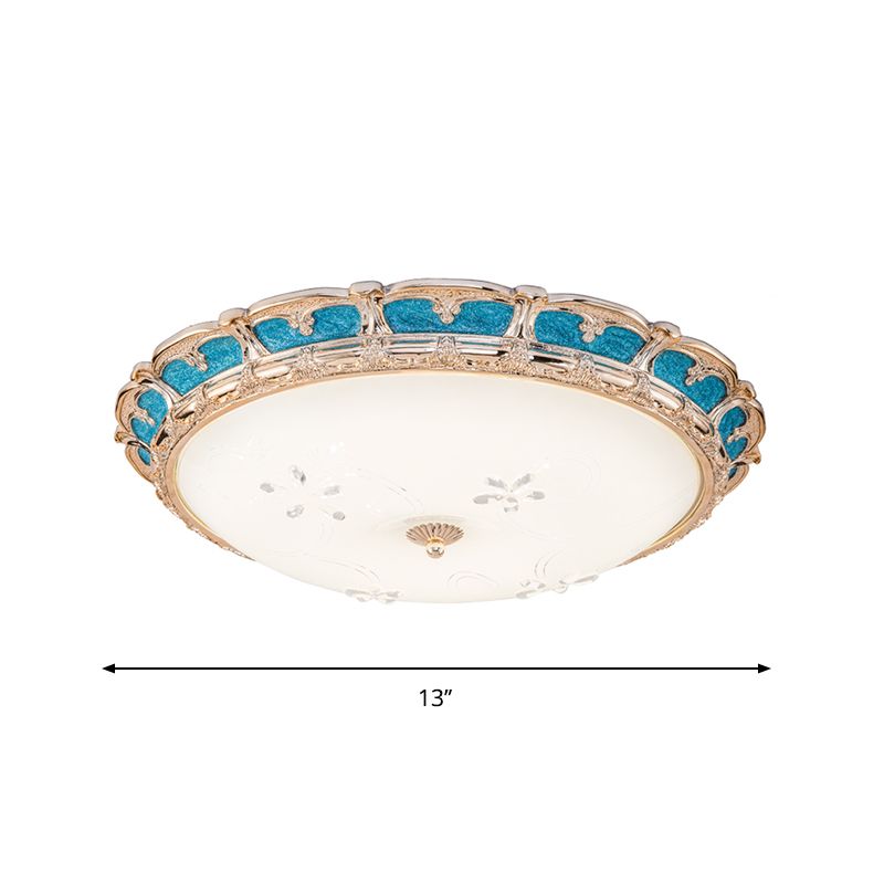 Opal Glass Domed Flush Light Fixture Countryside 13"/16"/19.5" W LED Bedroom Flush Mounted Lamp in Blue, Warm/White Light
