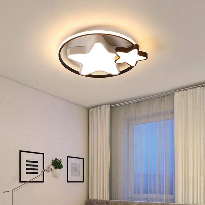 Star LED Ceiling Mount Fixture Kids Acrylic Bedroom Flush Mount Lighting in Black and White
