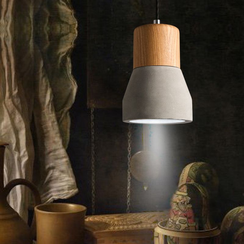 Flesvormige keukenbar druppel hanger Noordse cement 1 lamp grijs en houthangend plafondlicht